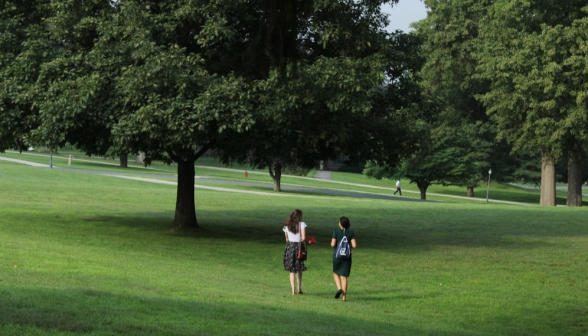 Students walk on campus