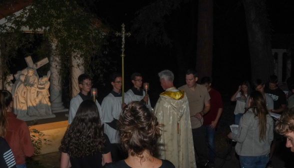 Students pray the Stations of the Cross