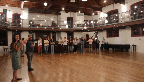 Dan Selmeczy in the foreground, with students at the back