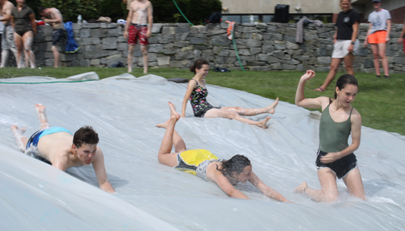 Four take the slide at once