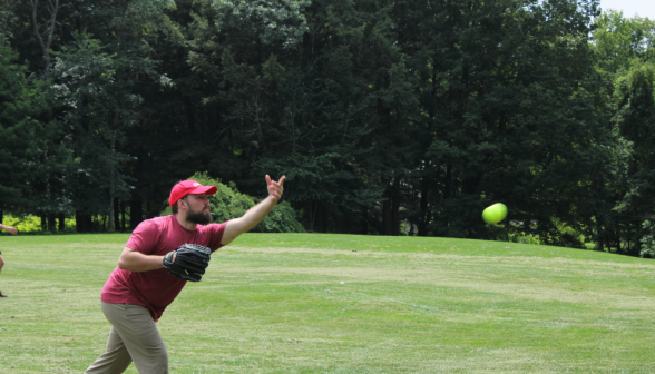 Tanner Sheffield, prefect, throws the ball