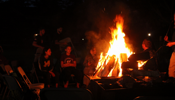 Another shot of the bonfire, which is assembled in the 'teepee' style and is getting very big