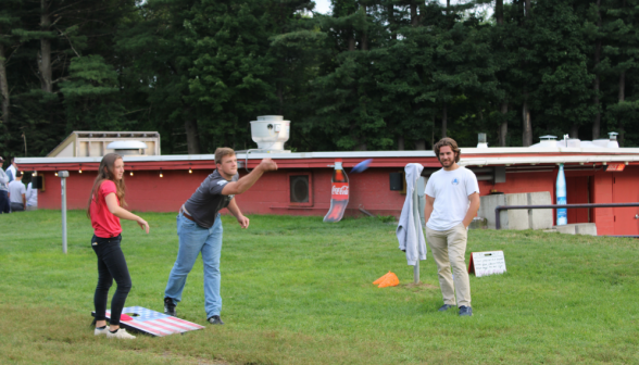 The prefects play beanbags: David Carey throws blue