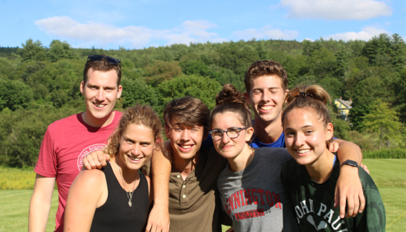 Students play volleyball