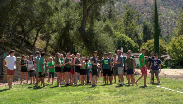 Team "green" lines up, in suitably colored T-shirts