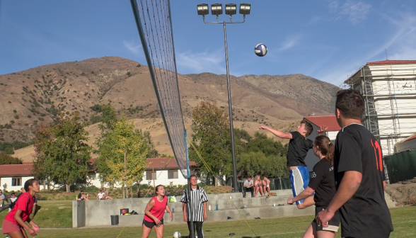 Students playing volleyball