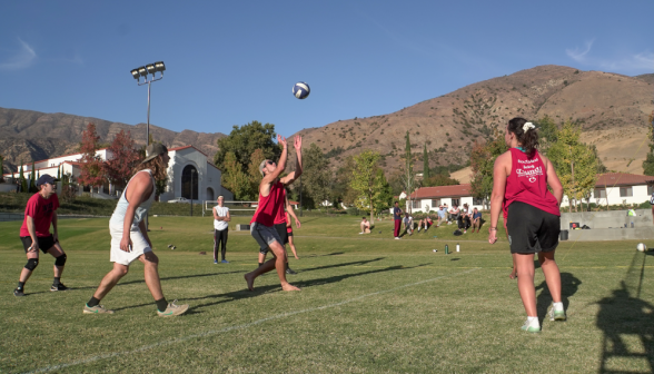 Students playing volleyball