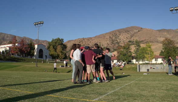 Students playing volleyball