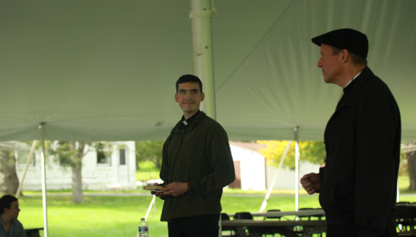 The brother delivering the talk, with Fr. Markey standing to one side