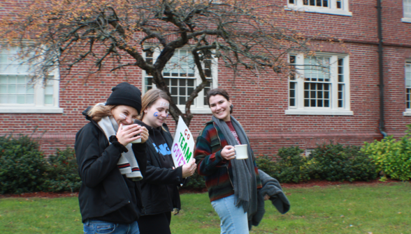 Students at pumpkin-carving party