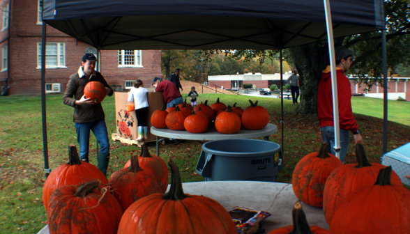 Students carve pumpkins