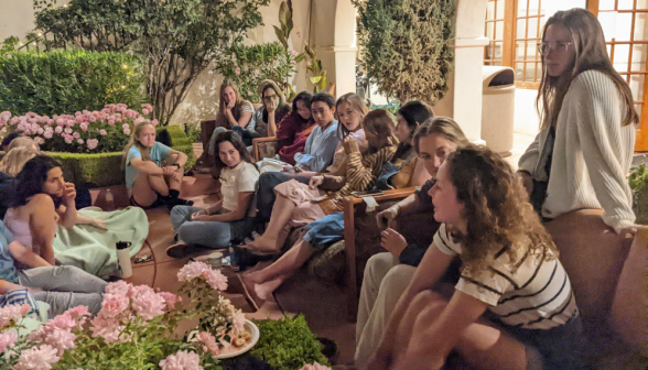 Students seated on couches