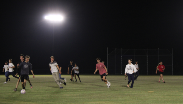 Outdoor soccer at night under the lights