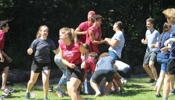 Full-on water balloon fight around the balloon bucket!