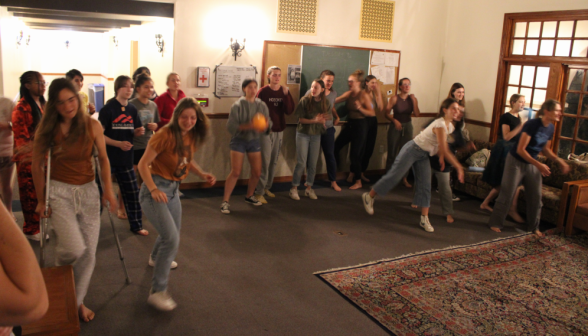 Indoor dodgeball in the women's dorm