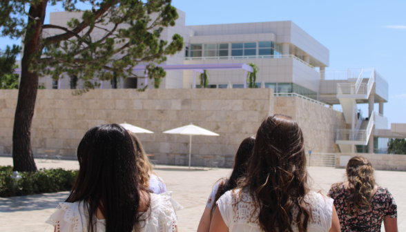 Students arrive outside the Getty Center