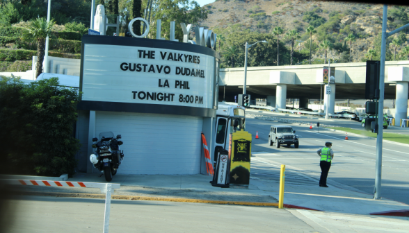 The billboard outside the Bowl advertises the evening's entertainment