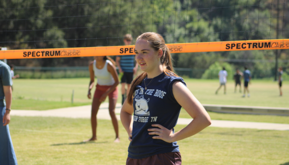 A student at the volleyball net