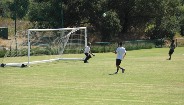 Soccer: three near the net