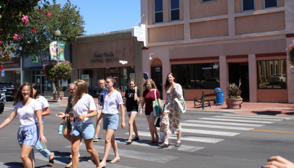 A group crosses the street 