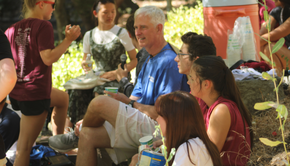 Fr. Walshe chats with the students