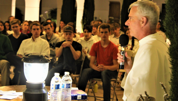 Closeup of Fr. Walshe speaking