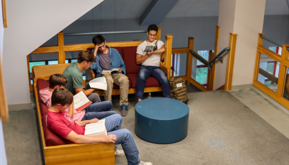 Five study in couches on one of the landings