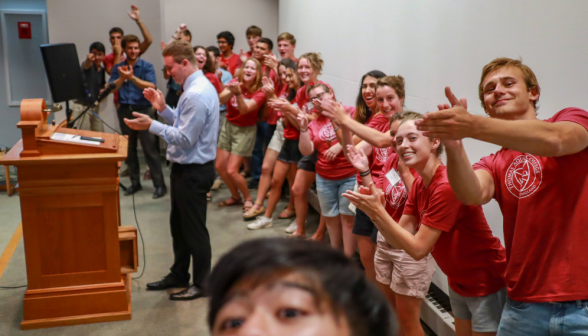 The HSSP prefects applaud at the camera