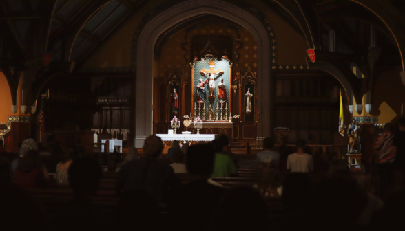 Students pray before Our Lord on the altar