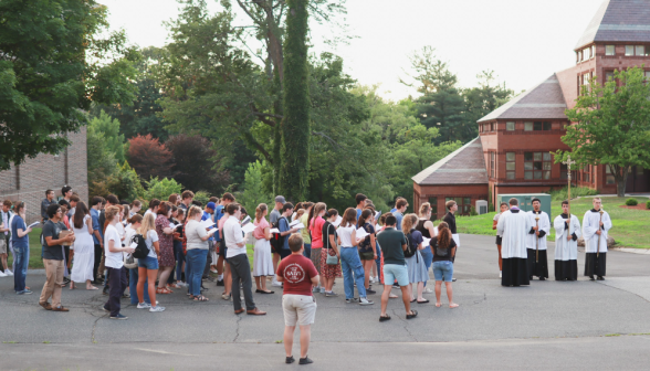 Students pray the Stations of the Cross