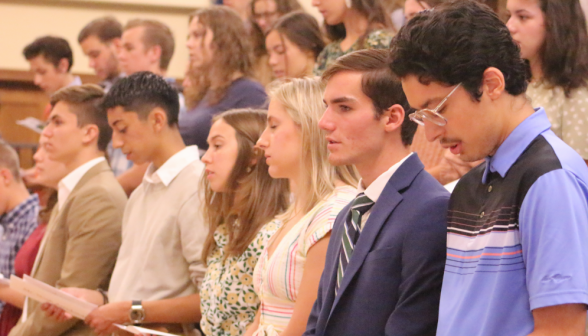 The students singing