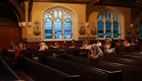 Students praying the Rosary