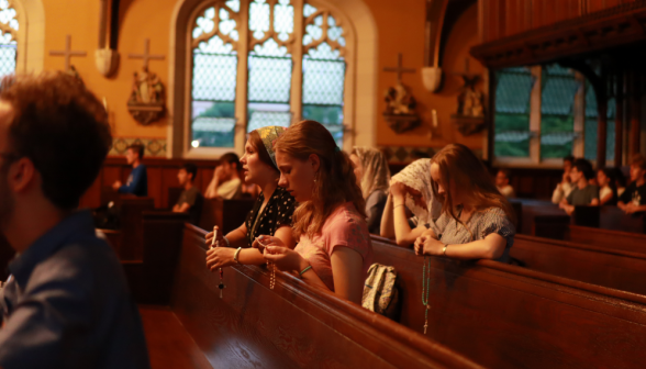 Students praying the Rosary