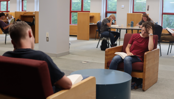 Studying in the lower floor of the library