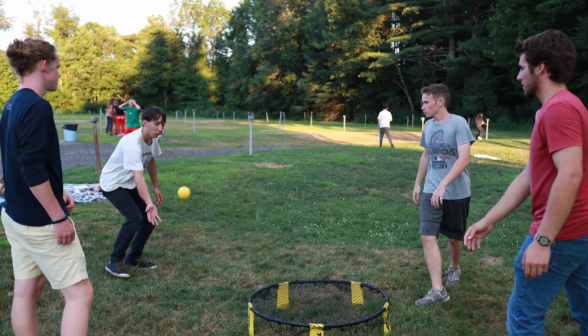 Students playing Spikeball