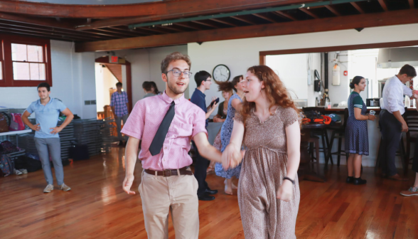 A student pair sallies out to the dance floor