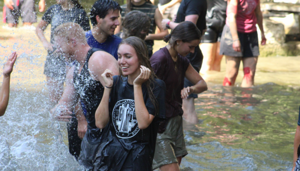 A student gets splashed