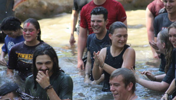 Students in the pond applaud