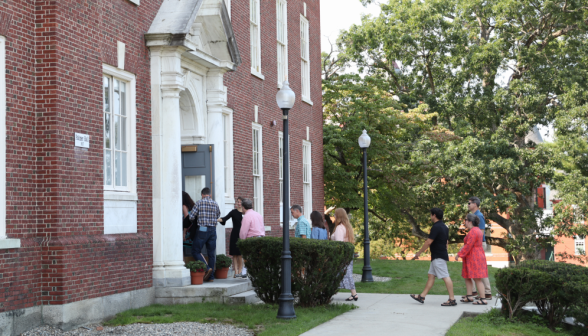 The visitors enter the classroom building