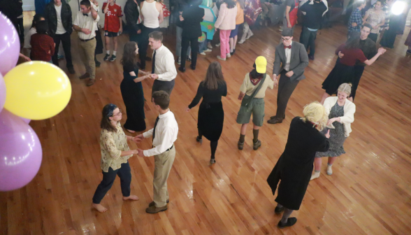 Long shot of the dance floor filled with students