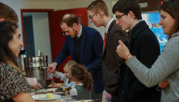 Students in the line for food