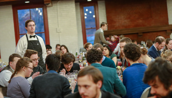 A view of tables around Tracy packed with students