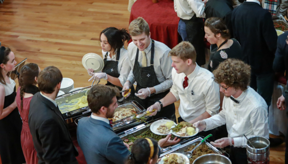 Overhead view of the serving line