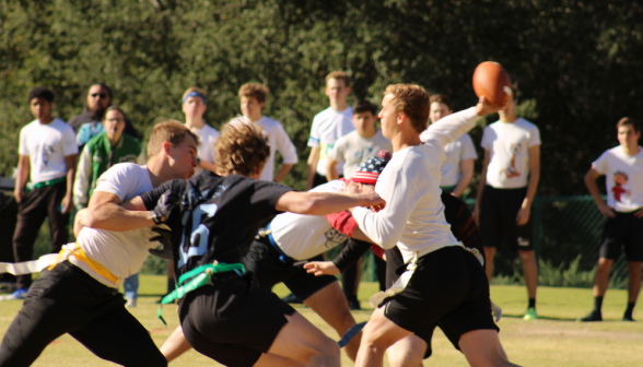 An underclassman prepares to pass