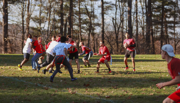 The QB syncs up with a wide receiver for the pass