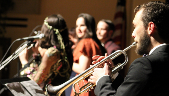 A student plays the trumpet