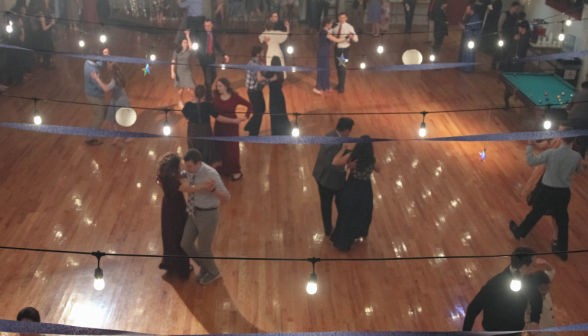 Overhead view of students dancing