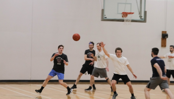 Students pursue the ball