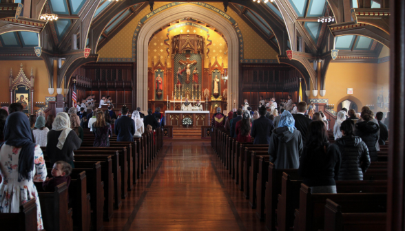 View down the aisle as Mass takes place