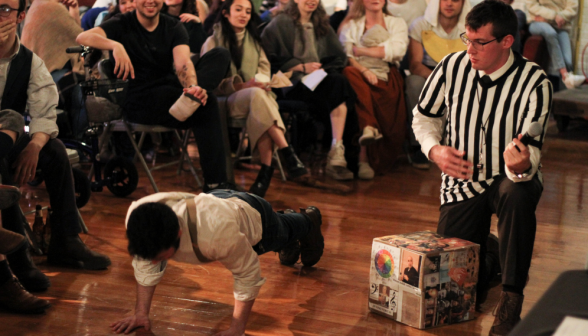 A student does push-ups